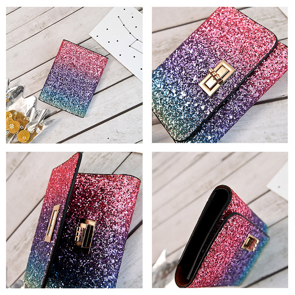 Ombre Rainbow Glitter Trifold Wallet